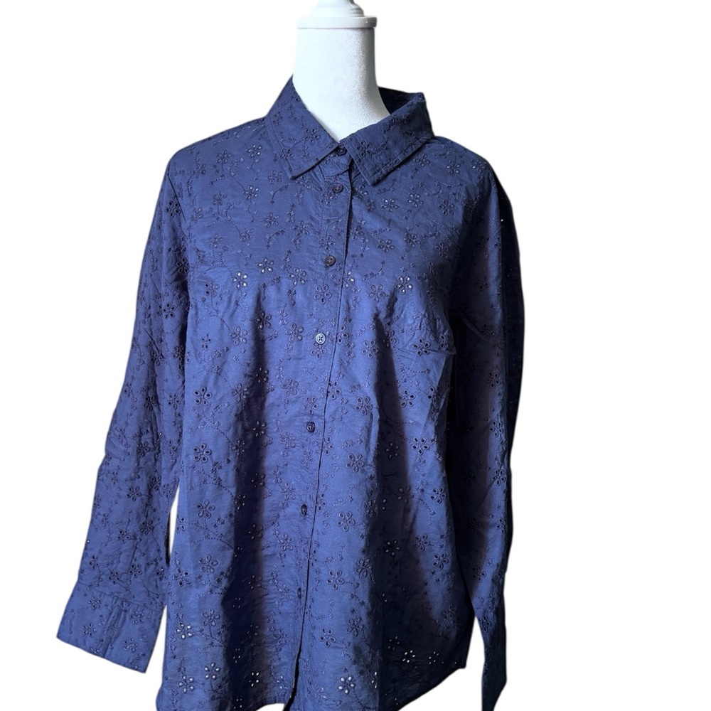 Candace Cameron Bure Dark Gray Embroidered Shirt 100% Cotton - Picture 2 of 4